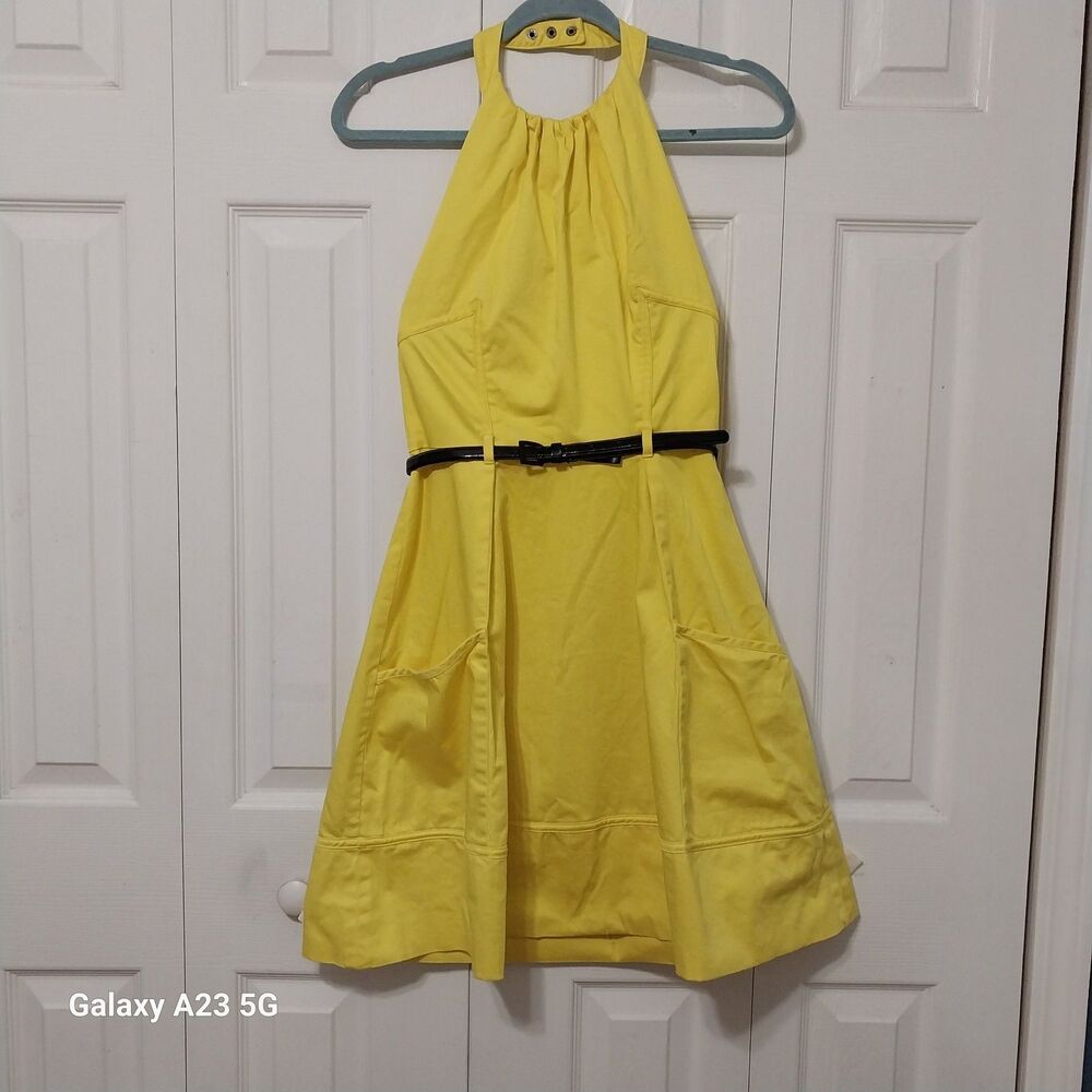 New Directions Women's Sleeveless Dress Milk Maid Romper Yellow Belt Size 4